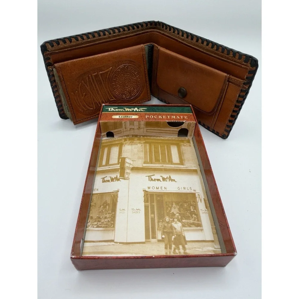 Vintage Thom McAn Pocketmate Leather Wallet CHAC-MOOL Tooled Aztec Maya New NIB